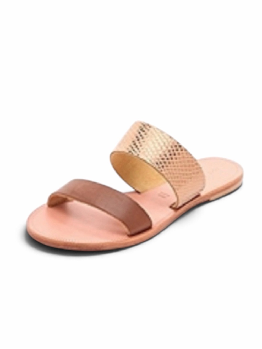 Joie A La Plage Gold Metallic & Tan Leather Slide Nice Sandals Size 7 with Box